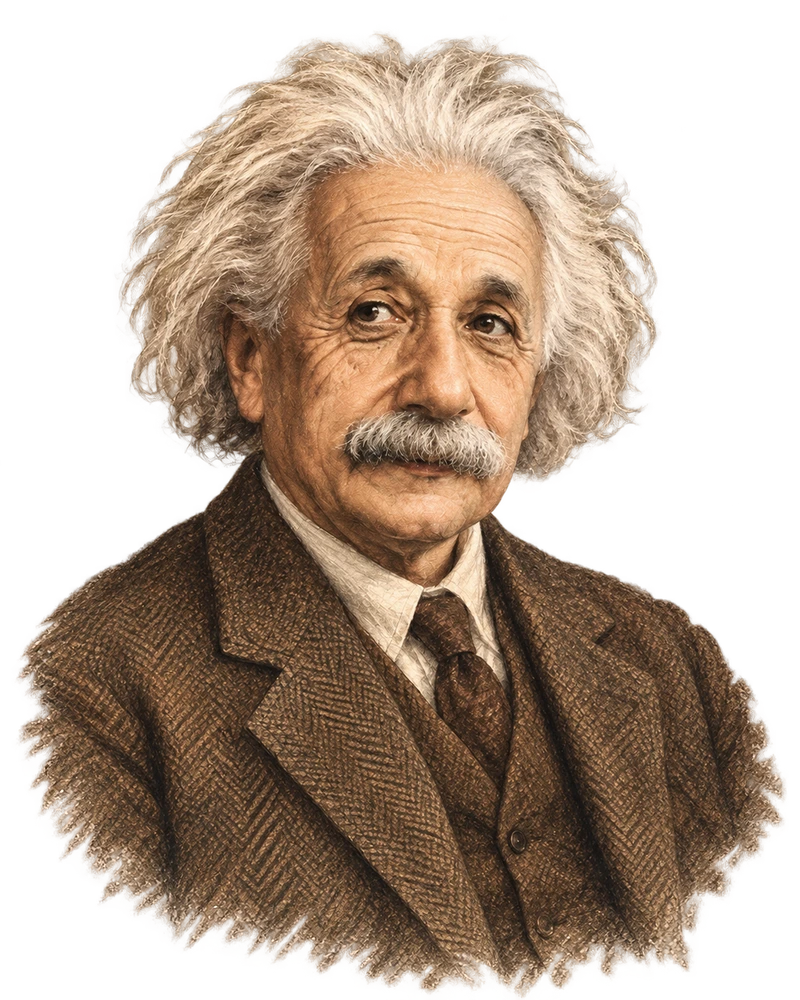 Albert Einstein · Illustration éditoriale créée par IA, et non photographie d’archives.