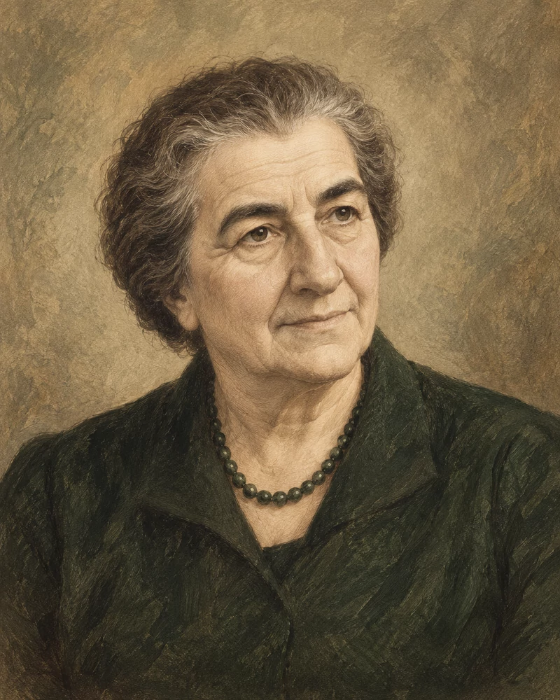 Golda Meir · AI-created editorial illustration, not an archival photograph.