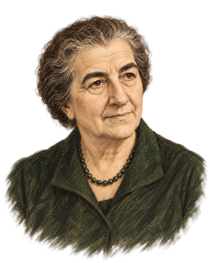 Golda Meir · Illustration éditoriale créée par IA, et non photographie d’archives.